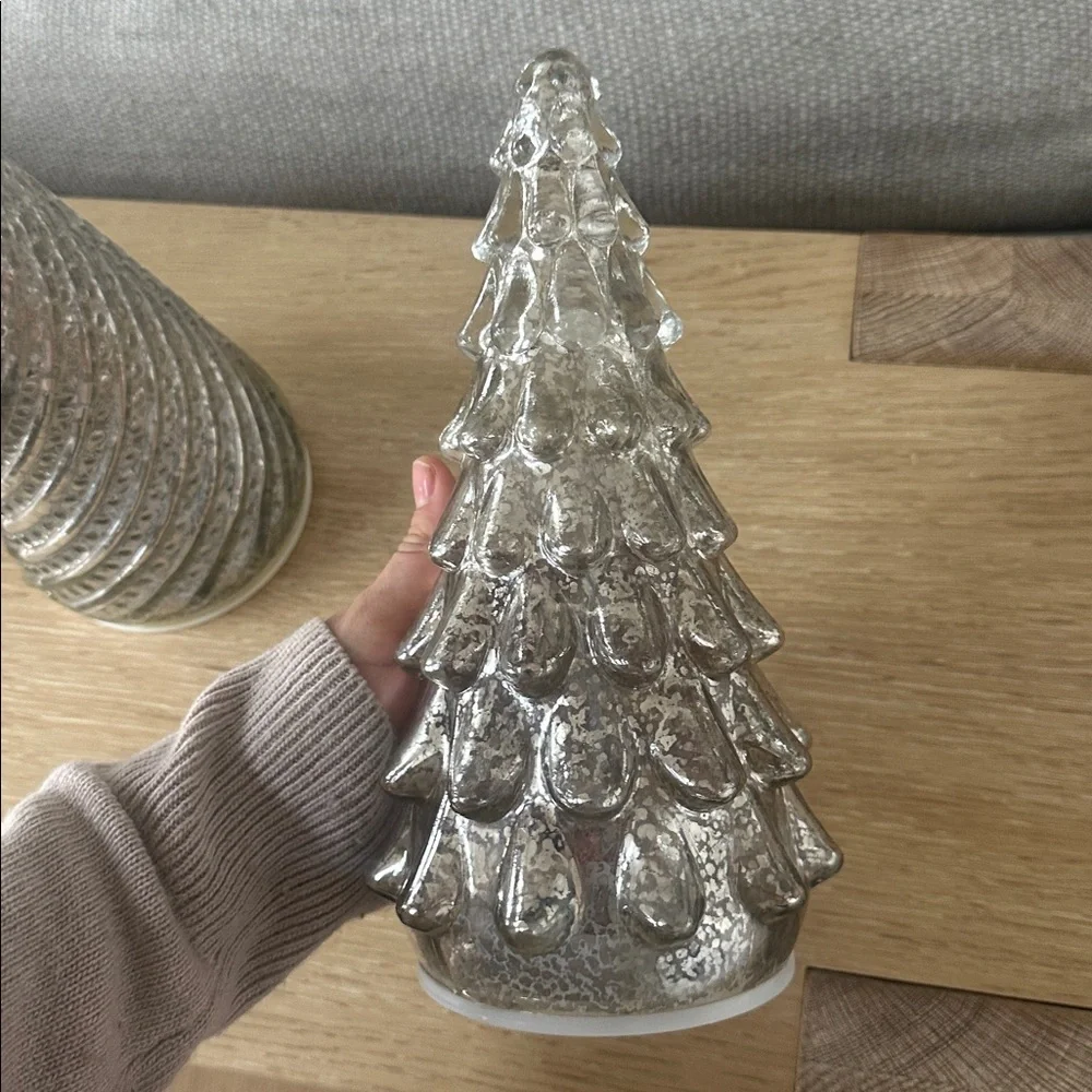 Mercury Glass LED Silver Tree, Set Of 4 battery light up glow